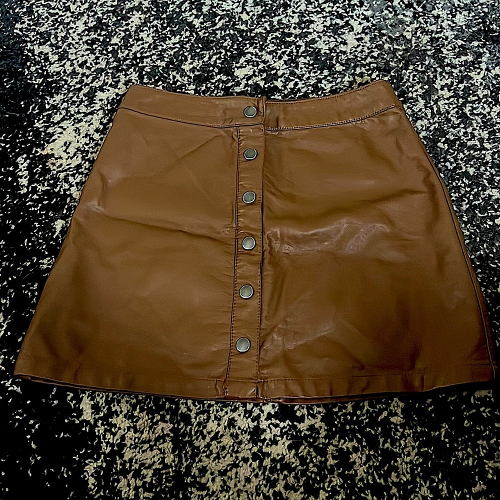 Faux Leather Brown Mini Skirt